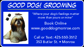 Coupon Offer: Book Online! www.gooddogmonroe.com
